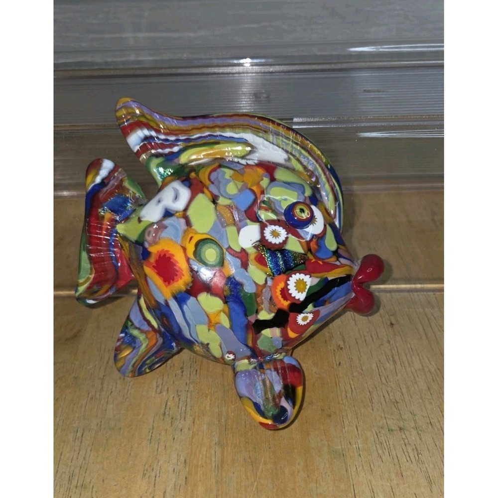 Mad Art Studio Blown Glass Fish Millefiori Abstract Dichroic Glow Sculpture READ